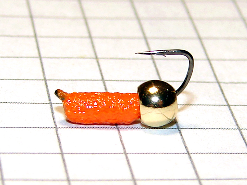 картинка D2,4 (0,52 гр) Мормышка УЛОВКА "гвоздик" с лат. шар. 3,8 мм (морковный фактурный) от магазина "Без насадки"