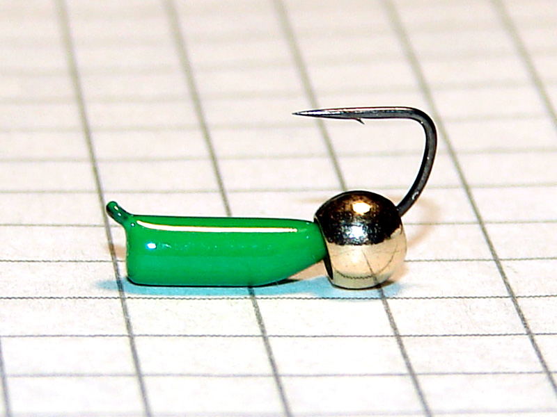 картинка D2,8 (0,75 гр) Мормышка УЛОВКА "гвоздик" с латун. шар. 3,8 мм (зелёный) от магазина "Без насадки"