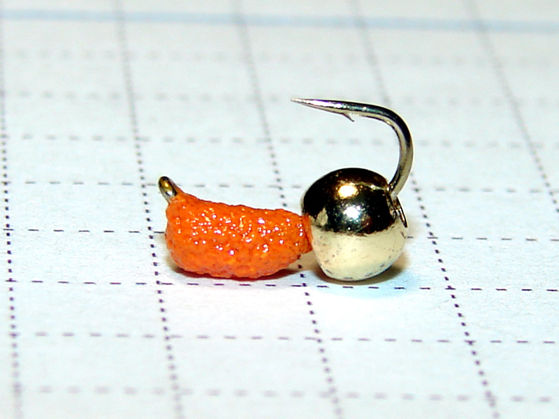 картинка D2,4 (0,40 гр) Мормышка УЛОВКА "гвоздик" с лат. шар. 3,8 мм (морковный фактурный) от магазина "Без насадки"