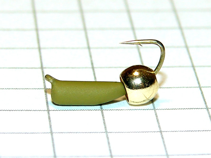 картинка D2,4 (0,52 гр) Мормышка УЛОВКА "гвоздик" с латунным шариком 3,8 мм (оливковый) от магазина "Без насадки"